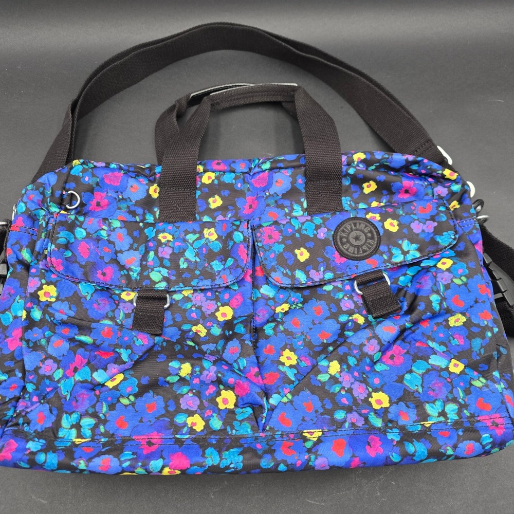 Kipling Floral Print Laptop Messenger Bag Multicolored Nylon Crossbody Travel